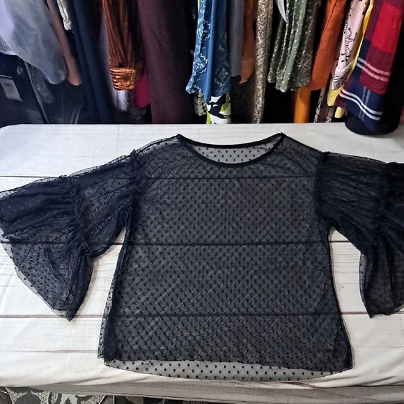 Tops - Black Sheer Top With Bell Sleeves No Size Tag See Measurements